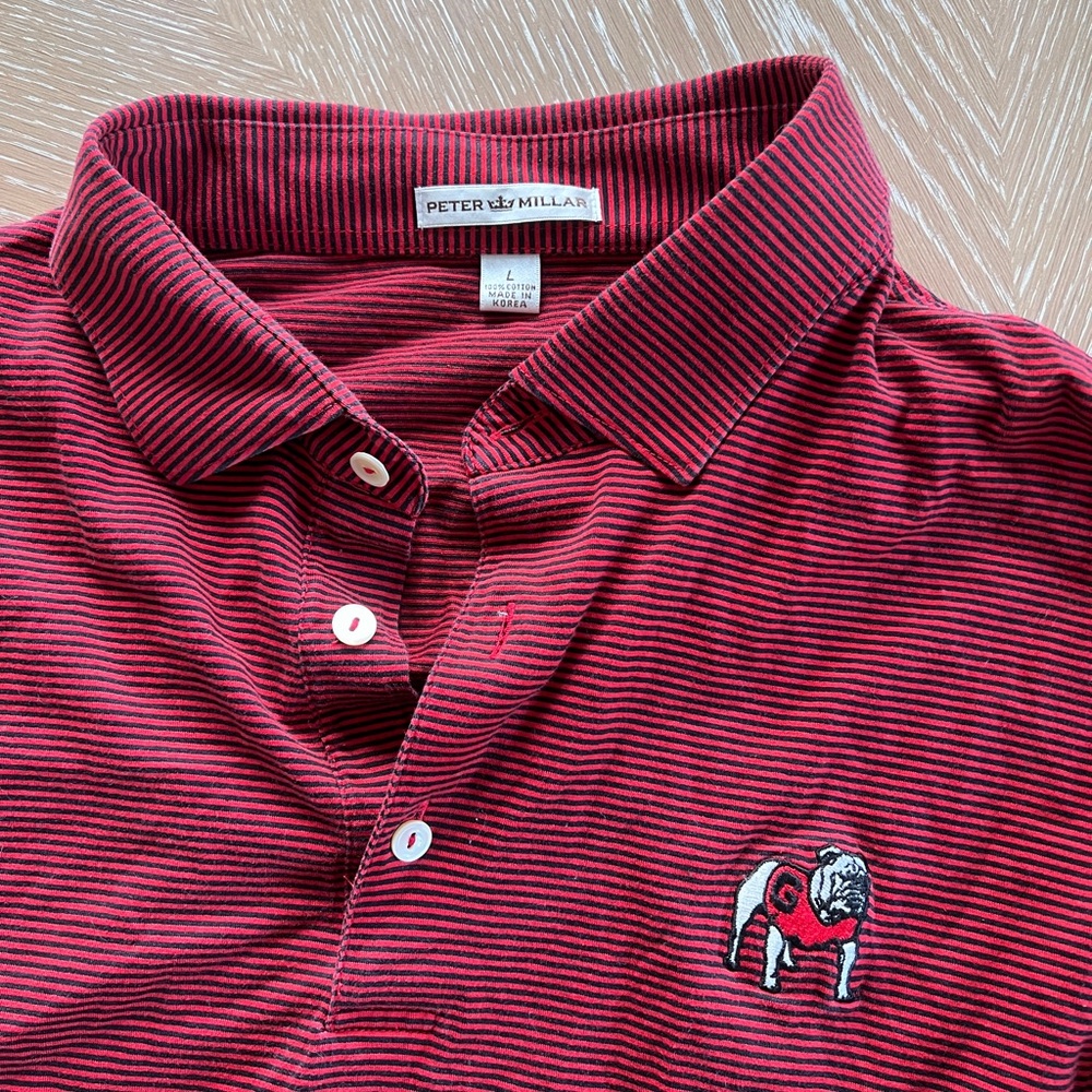 Peter Millar UGA Bulldog Red and Black Striped Polo Shirt Size Large